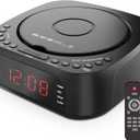 CD Player Alarm Clock with Remote:CD/MP3,Bluetooth,FM Radio with Speakers,USB Charger and Dimmable Display for Bedroom-Dual Alarm with Optional Sound Suitable for Heavy/Light Sleeper