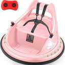 ELEMARA Bumper Car for Kids,1.9mph Max,12V Toddler Ride on Toys with Remote Control,2-Speed,2 Playing Modes,360 Degree Spin,Bumping Toy Gifts W/Bluetooth,5 LED Lights Modes,DIY Stickers,Pink