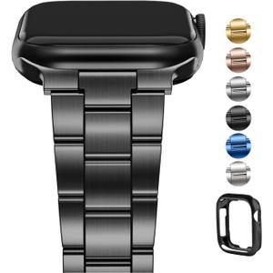Fullmosa No Tools Needed Compatible Apple Watch Bands for Women Men 41mm 40mm 38mm, Metal Strap with Case for iWatch Series 9 8 7 6 5 4 3 2 1 SE SE2, Black