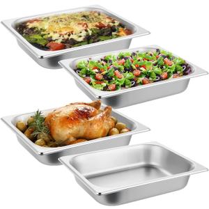 Agolctry 4 Pack Hotel Pan Half Size 2.5 Inch Deep 1/2 Size Stainless Steel Steam Table Pan Breading Trays for Chafing Dishes Buffet Food Catering Supplies Party