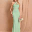 Women Bodycon Maxi Dress High Slit Halter Tie Ruched Long Formal Cocktail Wedding Guest Dresses (Green, S)