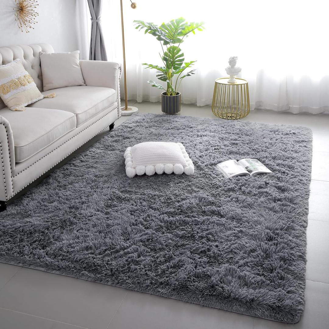 6x9 Grey Fluffy Shag Rug for Bedroom Soft Plush Fuzzy Washable Carpet for Living Room, Modern Comfy Shaggy Non Slip Floor Large Area Rugs for Kids Baby Nursery College Dorm Room, Gray