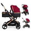 2 in 1 Convertible Baby Stroller Newborn Foldable Pushchair with Adjustable Canopy Folding High Landscape Infant Carriage, Anti-Shock Toddler Pushchair