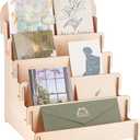 PH PandaHall 5 Tier Greeting Card Display Stand, Wooden Greeting Card Holder Portable Cardboard Sticker Display Stand Retail Display Stand for Cards Stickers Photos Vendor Retail Counter Trade Show