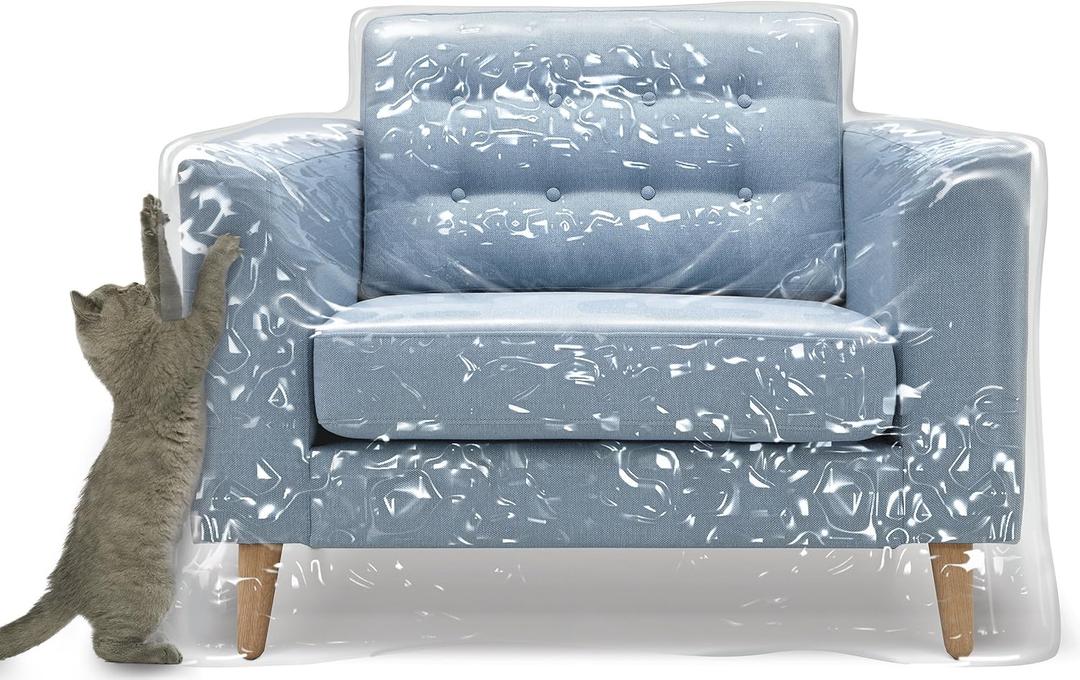 Plastic Recliner Armchair Cover For Pets | Cat Scratching Protector Clawing Deterrent | Heavy Duty Thick Clear Vinyl Chair Slipcover | Waterproof Plastic Furniture Covers For Storage And Moving