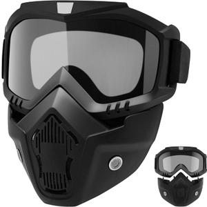 Mask with Detachable Goggles for Riding, Cutting, Mowing& Weedeating Grass, Anti-Dust, Lightweight, Large Viewing Hood, Headset and Helmet Compatible, Black