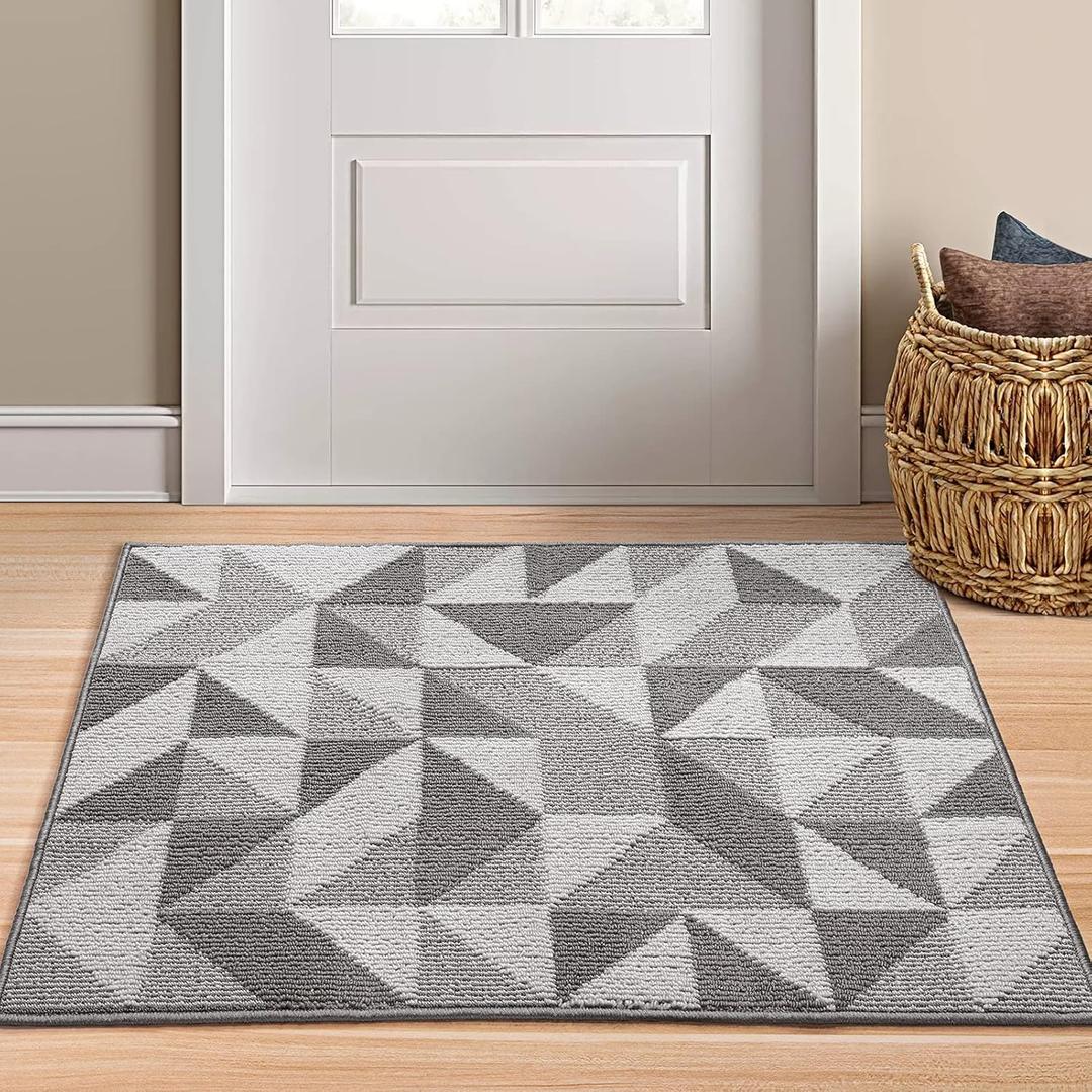 Indoor Doormat 32"x 40", Absorbent Front Back Door Mat, Rubber Backing Non Slip Floor Mats Inside Mud Dirt Trapper Outside Entrance Front Door Rug Carpet, Machine Washable Low Profile - Grey Geome