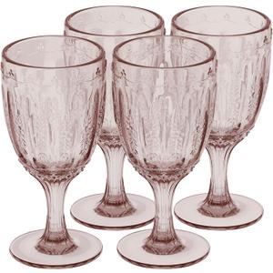 Elle Decor Set of 4 Wine Goblets | Pink Colored Glassware Set | Colored Wine Glasses | Vintage Glassware Sets | Water Goblets for Party, Wedding, & Daily Use | Wine Glass - 10 oz