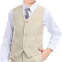 Boys Formal Suit 5 Piece Set, Toddler Tuxedos for Wedding, Suits for Teens Boy Dress School Clothes (10W, Vest-4 Pc-Champagne)