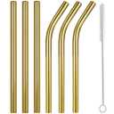 Vinaco 8.5" and 10.5" Big Smoothie Straws & Milkshake Straws, 4 Pack Food-grade Stainless Steel Straws 0.4" Wide Mouth Straw for Smoothie, Milkshakes, Thick Drinks, Gold Metal Straws Reusable