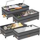 Under Bed Storage with Wheels 4-Pack, 75L XXL Under the Bed Storage Containers Large, 12" Tall Adjustable Storage for Underbed with Lids, Rolling for Shoes, Clothes, Blankets (4PCS-Grey)