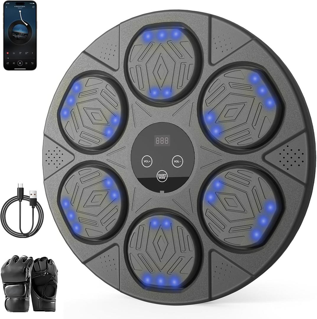 2025 Music Boxing Machine,Boxing Wall Mount Machine for Kids Adult,Bluetooth Smart Boxing Traineing Machine with Boxing Gloves, Boxing Target Workout Punching Equipment for Home,Office,Gym (Gray)