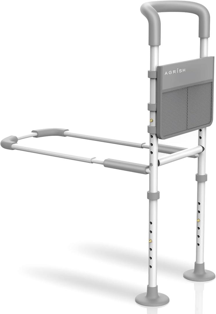 Bed Rails Elderly Adults Safety, Bed Assist Rail for Seniors with Motion Sensor Light & Pouch, Adjustable Bed Cane Portable Non-Slip Ergonomic Handle, Fit King Queen Full Twin, Light Grey