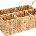Wicker Divided Storage Basket Woven Natural Basket Hyacinth for Organizing Bathroom Kitchen Shelves Office Supplies Organization Everyday Wicker Storage Baskets 4 Section Rectangular Tray