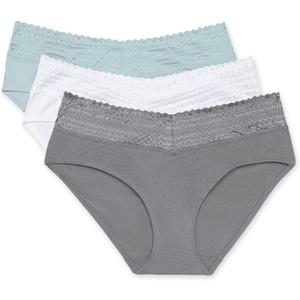 Warner's Women's Blissful Benefits Dig-Free Comfort Waist with Lace Cotton Hipster 3-Pack , Smoked Pearl/ White/ Summer Sky, Large