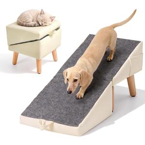 Dog Ramp for Couch & Bed, 2-in-1 Dog Stairs for Small and Medium Dogs & Cats, 16'' Indoor Pet Ramp with 23°Gentle Slope, Non-Slip Felt, Joint Protection for Senior & Injured Pets, Sturdy Ottoman-Style