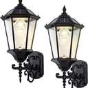 Decorative Solar Wall Light Outdoor Lamp, Waterproof Dusk to Dawn Soalr Wall Lantern, LED Wall Mount Light Fixture, 21 Large, Aluminum Housing Plus Glass, Cool + Warm White(2 Pack)