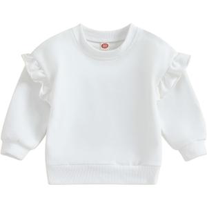 Baby Girl Boy Sweatshirts Toddler Trendy Solid Color Crew Neck Long Sleeve Pullovers Child Loose Top (12-18 Months, White)