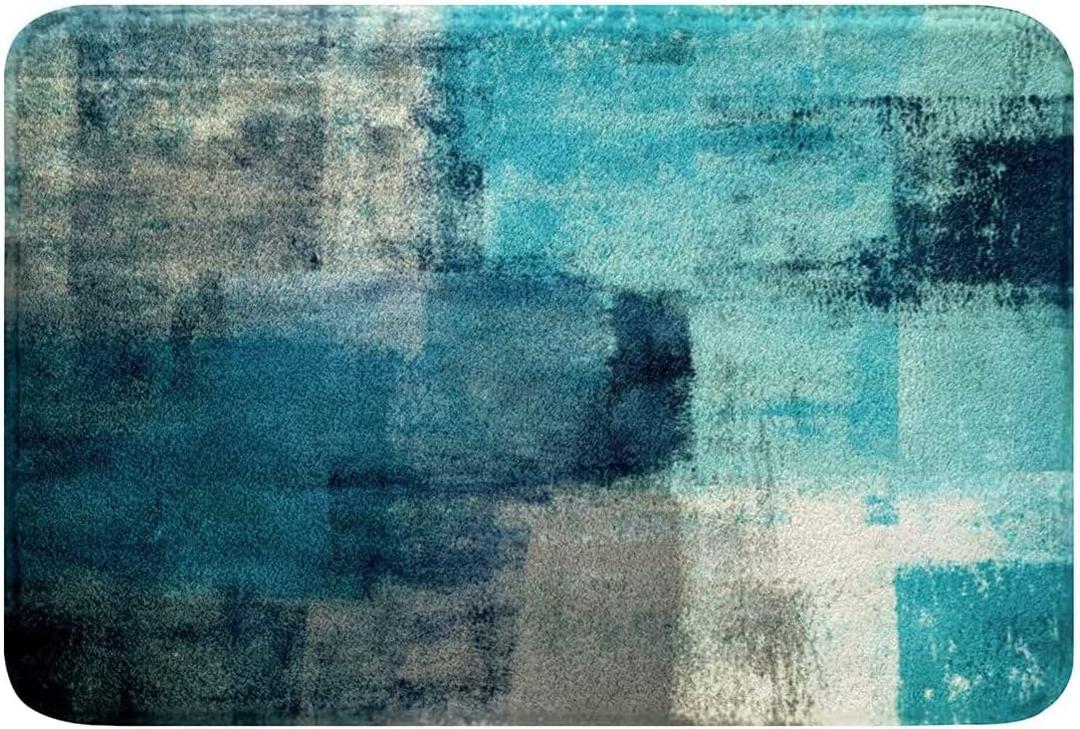 Turquoise Bathroom Rugs Non Slip,Teal and Grey Ombre Bath Mat for Girls Adult,Grunge Watercolor Door Mat Washable,Vintage Contemporary Artwork Bathroom Floor Mat Ultra Soft 18 x30