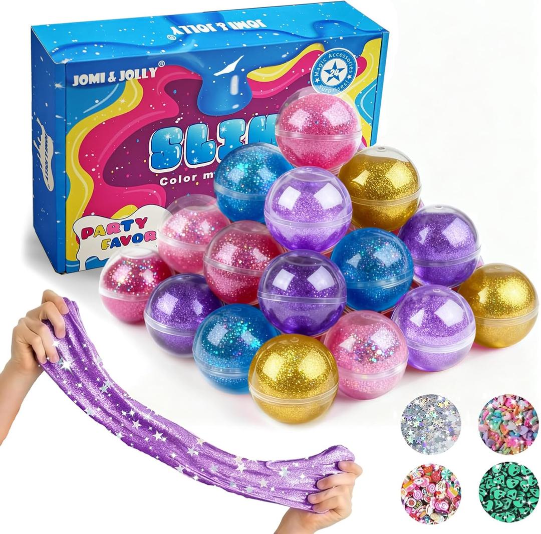 24 Pack Slime Valentines for Kids -No Messy Glitter Clear Slime Kit for Girls 8-12 with Sequins, Non Sticky Stress Relief Toy for Kid & Adult, Princess Toys, Party Favors, Classroom Prizes