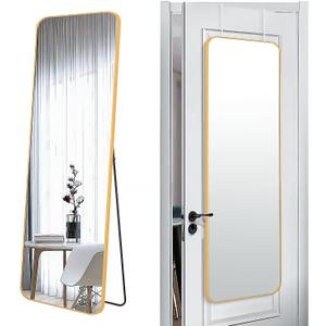 57x20 Door Hanging Full Length Mirror, Floor Stand (Height 5.7ft just Body in1.3ft) Wall Mounted Metal Frame Rectangle Dressing Mirrors for Bedroom Room 57 inch Gold