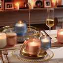 6 Pcs 13.5 OZ Blue Large Candle Jars for Making Candles, Ribbed Unique Candle Jars, Glass Jars with Wooden Lids and Labels for Candle Making Supplies, Container, Blue Table Decor, Gift (Medium)