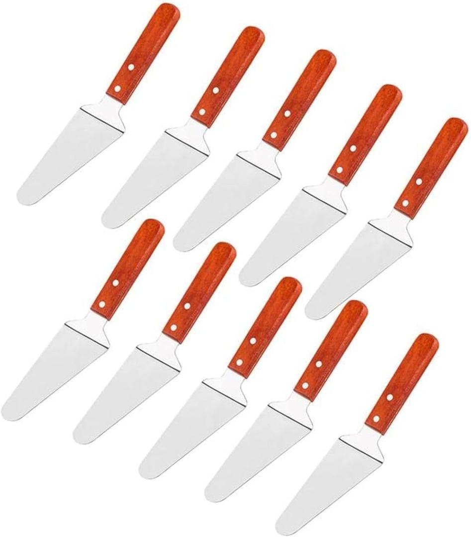 10x Pie Server Cake Holder Transfer Triangular Spade Spatula for Pizza Cake Baking Wood Wooden Handle Shovel Stainless Steel