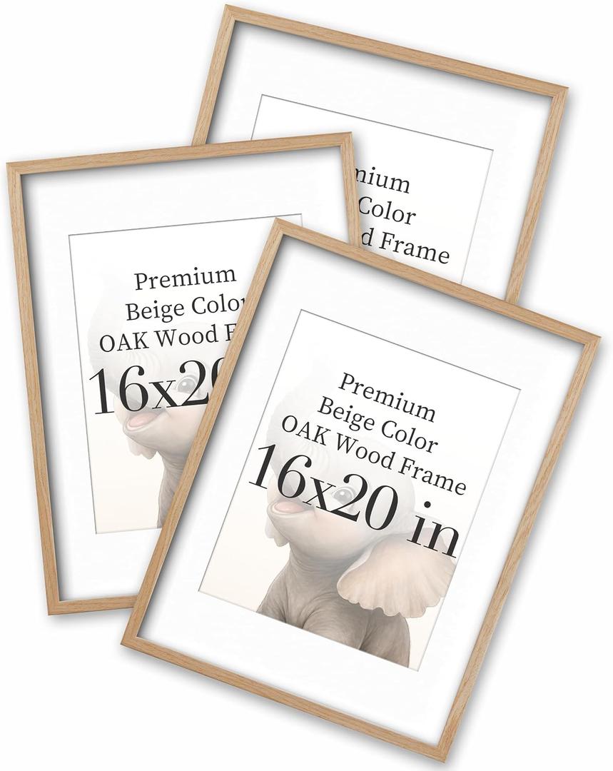 UPWOIGH Beige Solid Oak Wood Picture Frames, 16 x 20 Inch, Set of 3
