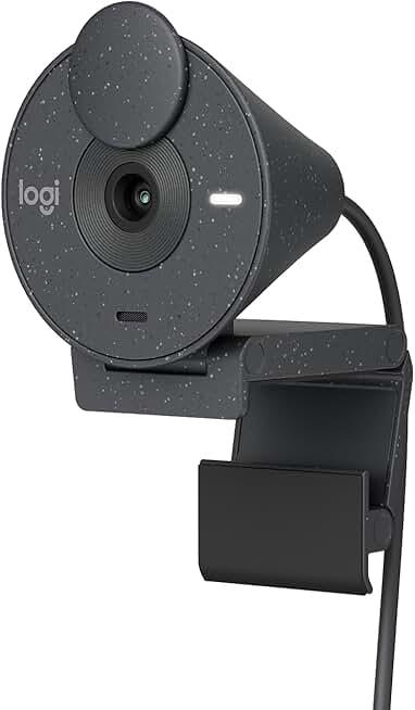 Logitech Brio 300 Graphite Noise Reducing Mic, and 1080P High-Resolution, Auto Light Correction, USB-C Connectivity Webcam with Privacy Shutter (Black)