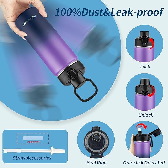 Insulated water bottle with Lid,14oz Stainless Steel Water Bottle for Boys,Girls,Double Wall Vacuum Wide Mouth Insulated Water Flask for School,Travel,BPA-free and Leak-proof14oz,Purple Navy blue