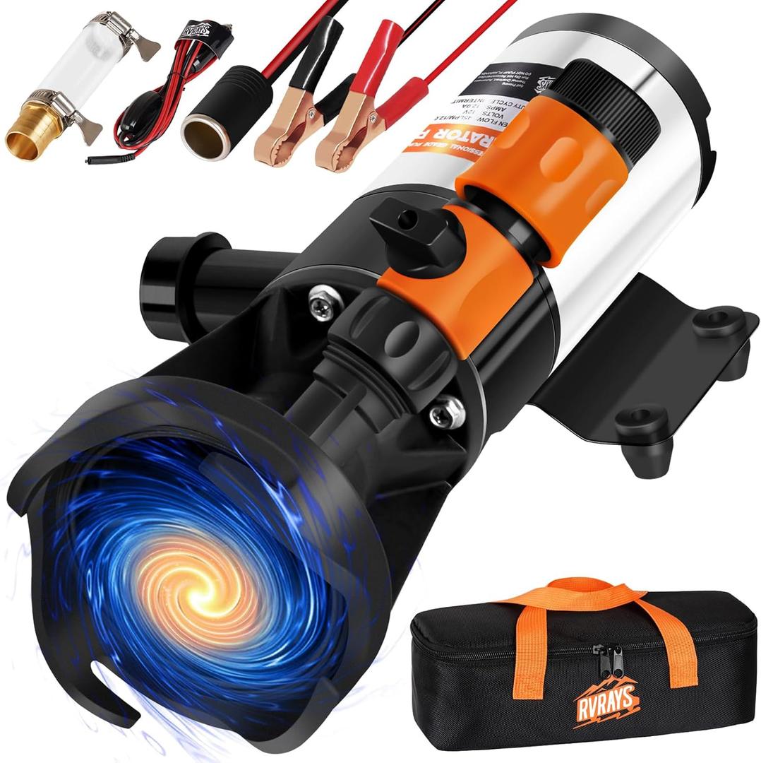 Macerator Pump for RV Water Pump 12v, 12GPM Quick Self-Priming Sewage Chopper Pump with Portable Storage Dump Buddy RV Waste Management Device Kit Waste Water Pump (RV Pump+Storage Bag)