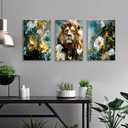 3Pcs Framed Lion Floral Canvas Wall Art