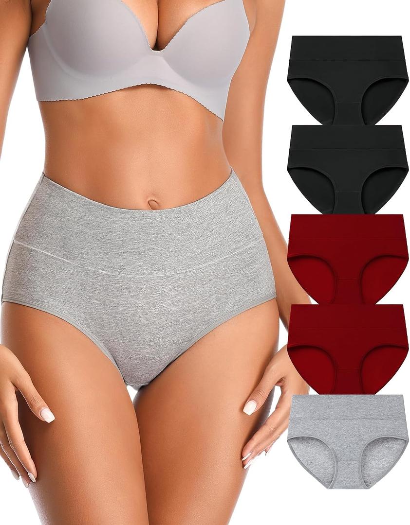 Annenmy High Waisted Womens Underwear Cotton Underwear Full Coverage Briefs Stretch Breathable Ladies Panties 5 Pack, Large 