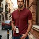 Men's Henley Shirts Short Sleeve Button T-Shirts Casual Summer Classic Pocket Tee Top (Red, M)