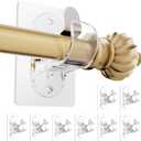 No Drill Curtain Rod Brackets, (8 Pack) Self Adhesive Curtain Rod Holders No Screw Nail-Free, Adjustable Heavy Duty Stick On Curtain Hangers Hooks for 0.5 to 1.3" Dia Rods