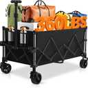 Favoyard Extra Large Collapsible Wagon Carts Foldable 220L & 360LBS Portable Folding Wagons with All-Terrain Wheels & Brakes Heavy Duty Outdoor Utility Carts for Grocery Camping Shopping Sports Garden (Black)