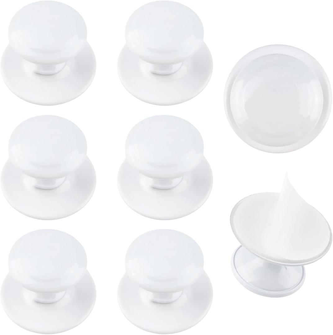 MOROBOR Round Self-Stick Cabinet Knob, 8 Pcs Plastic Auxiliary Drawer Pull Knobs Instant Stick On Push Pull Helper for Windows Wardrobes Cabinets Drawers/White