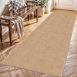 Jute 2x8 Runner Rug for Hallway: Washable Faux Jute Runners Indoor Farmhouse Style - Carpet Non-Slip Backing - Non Slip Narrow Floor Runners for Entryway Kitchen Living Room (Beige,2x8)