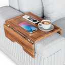 Sofa Armrest Tray  Acacia | Couch Arm Table - Clip-On Couch Desk Sofa Arm Tray - Dark Honey