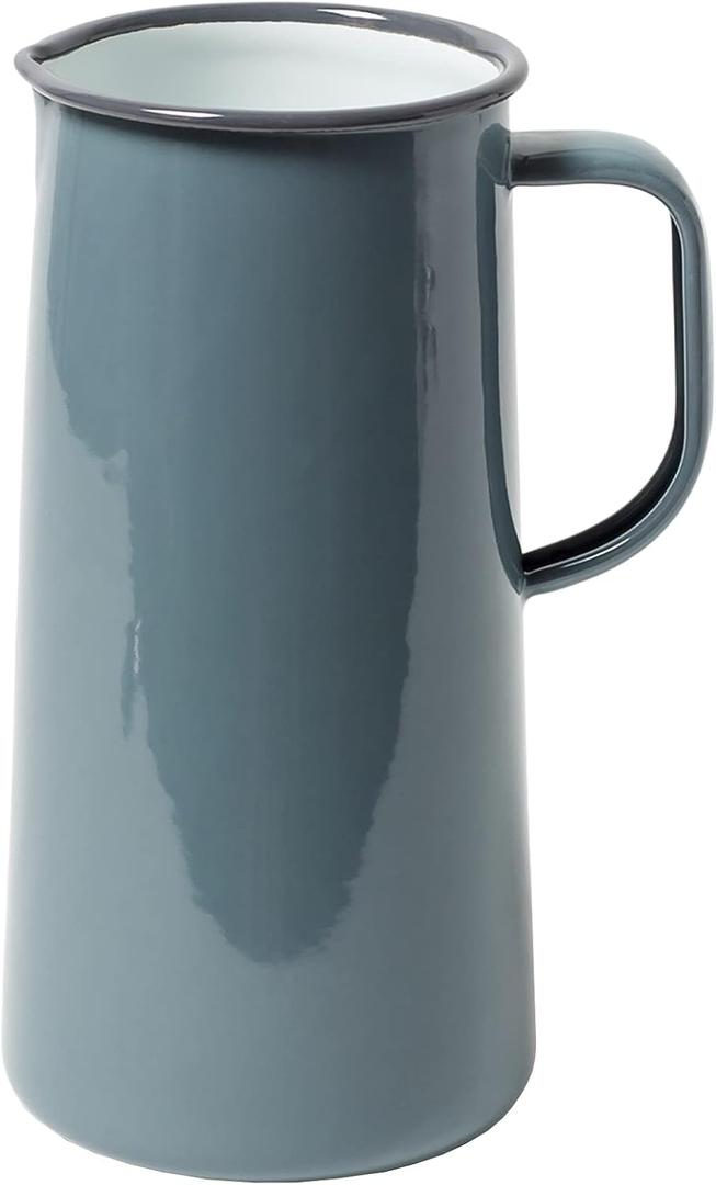 Falcon Enamelware Pitcher (57 oz), Metal Pitcher with Spout & Handle, Jug for Iced Tea, Water, Milk or Flower Vase, Dishwasher Safe, Oven Safe & Freezer Friendly (Oyster Gray)