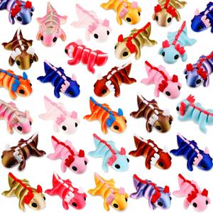 Honoson 24 Pcs 3D Printed Axolotl Fidget Toy 3D Printed Small Animal Toy Flexible Cute Articulating Pet Stress Relief Fidget Toys for Play and Display