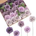 Ling's moment Artificial Flowers, 25Pcs 3" Roses in Purple Shades, Realistic DIY Foam Floral Decor for Wedding Bouquets/Centerpieces, Outdoor Party Backdrops, Room/Table, and Garden/Pot Decorations