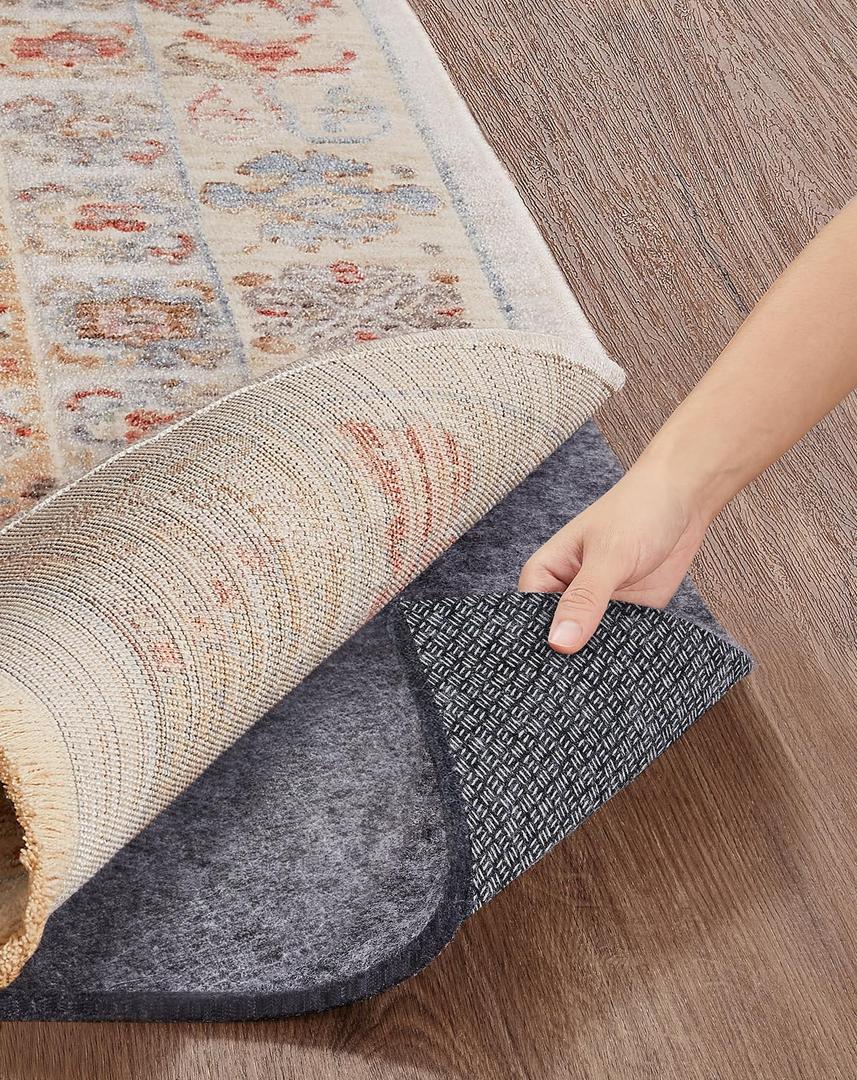 Veken Non Slip Cushioned Rug Pad Gripper 6 x 9 Ft, Felt and Silicone Backing, 1/4 inch Thick, Carpet Liner Protector Mat for Area Rugs and Hardwood Floors, with Over 99 Pcs Anti-Slip Strips Pattern