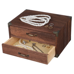 Kichvoe Vintage Wooden Drawer Storage Box with 2 Drawers Compact Desktop Organizer Cabinet for Office Supplies Jewelry Makeup and Home Desk 9.44X7.08X5.11 Inches