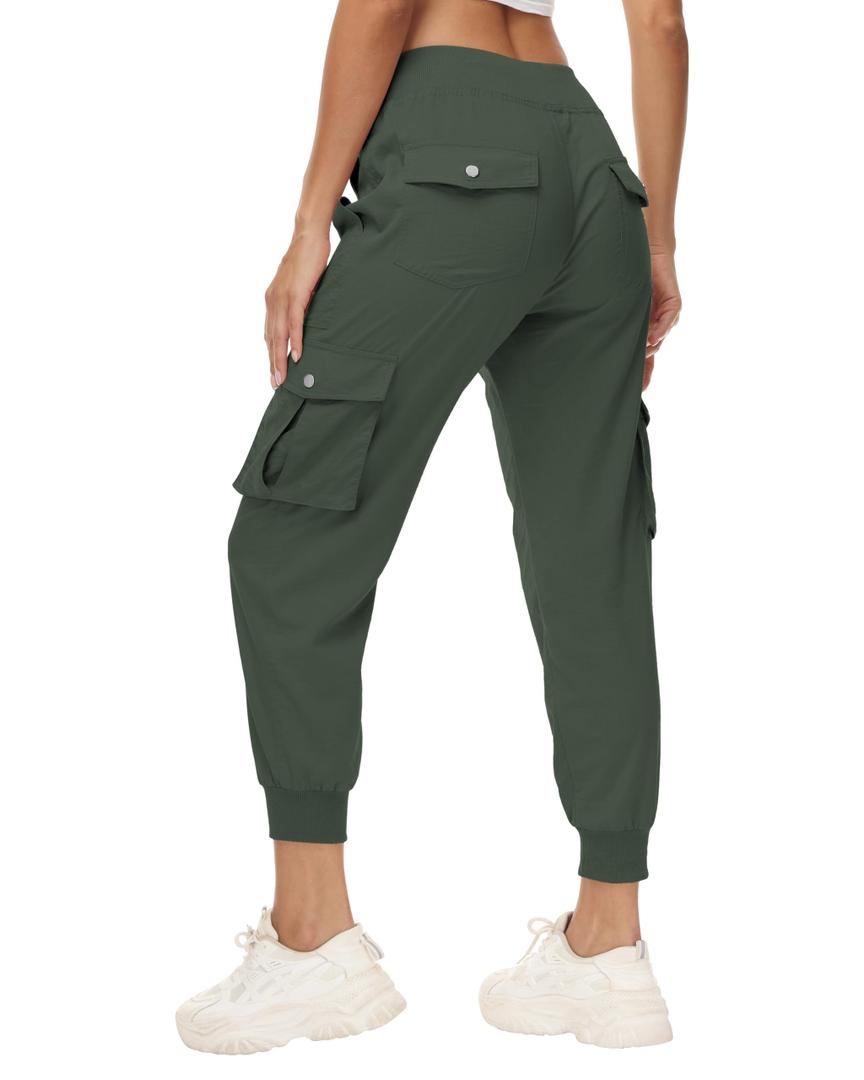 Women's Cargo Hiking Pants Quick Dry Lightweight Elastic Waist Button Pockets Joggers Athletic Sweatpants Travel Casual Olive (Green, S)