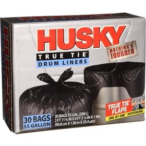 Husky HKK55030B True Tie 55-Gallon Drum Liners, 30-Count