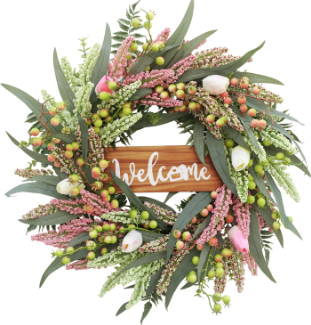 Halloween Wreath Wreath for Home Seasonal Holiday Featuring Elegant Wheat and Pumpkin Design Perfect for Door Wall or Indoor Use (Green, 55x55x8cm)
