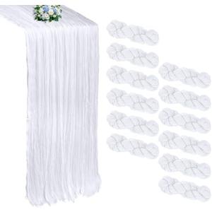 RestfulGlow 12 Pack White Cheesecloth Table Runner 10FT Boho Cheese Cloths Gauze Fabric Table Runners 120 Inch Rustic Sheer for Winter Wedding Birthday Party Baby Shower Home Decorations