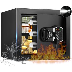 1.3 Cub Small Fireproof Safe for Home, Security Anti-Theft Fire Proof Safe Box with Spare Keys, Programmable Keypad and Alarm System, Digital Fireproof and Waterproof Safes for Document Money Medicine