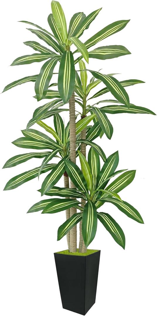 Artificial Dracaena Plant 6ft, Faux Tree with Black Tall Planter, Fake Yucca Silk Plants, Artificial Floor Trees for Home Office Room Decor Housewarming Gift Indoor